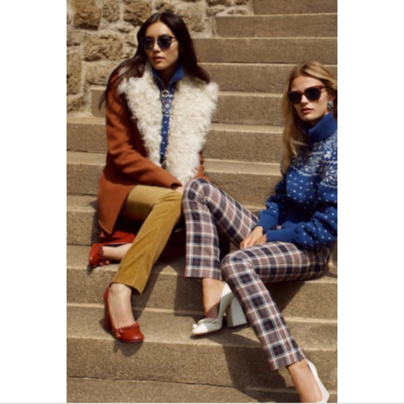 Tory Burch Lancaster Wool Fur Chevron Coat Orange - Picture 2 of 12